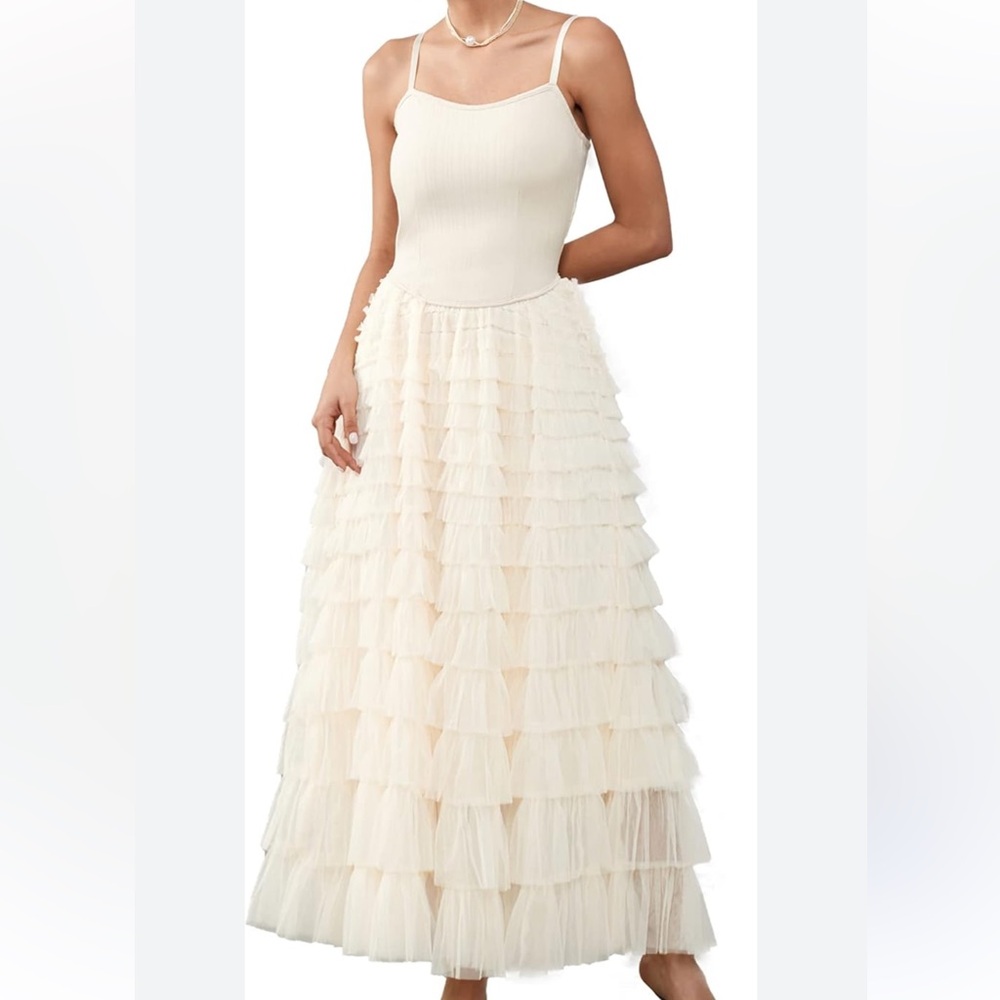 Medium Mliyasan Tulle Maxi Dress Spaghetti
Strap Layered Fluffy Rufifle
